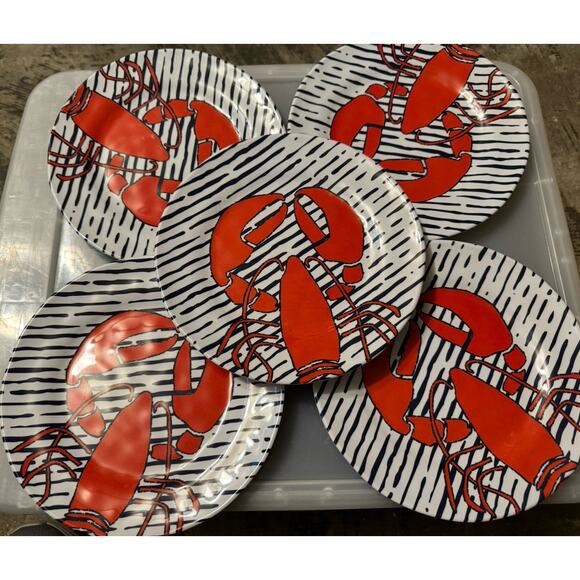 Kate Nelligan Merritt Designs 8.5” Round Plates 5PC Waterline Lobster #20650 - Picture 2 of 5